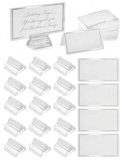 20张婚礼高级席位卡，小巧的桌卡，银箔边框，配有塑料卡套，空白可填写宴会座位卡，适用于婚礼、餐桌、晚宴、座位安排、照片、备忘录、图片展示