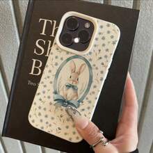Bunnies 1pc TPU Material Floral Blue Bow Rabbit Pattern Phone Case Compatible With Apple 17 Pro Max/17/16 Pro Max/15/13/12/11, S20 FE/A15/S24/A55, Note 11/Note 12/Note 13 Pro, Full Coverage Anti-Drop Soft Protective Phone Cover - White - View 2