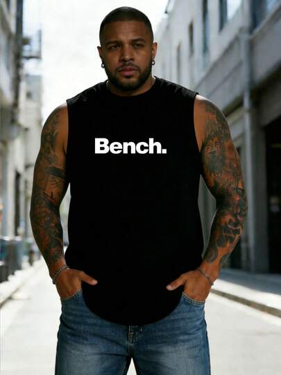 AnChiStreetwear - Maiou bărbătesc plus size, la modă, cu imprimeu grafic simplu englezesc, casual, cu guler rotund, fără mâneci, perfect pentru stilul stradal, în aer liber, în interior și pentru naveta de zi cu zi.