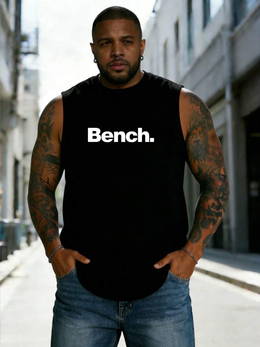 AnChiStreetwear - Áo tank top cổ tròn, không tay, thời trang đơn giản, in họa tiết tiếng Anh dành cho nam giới cỡ lớn, hoàn hảo cho phong cách đường phố, hoạt động ngoài trời, trong nhà và đi lại hàng ngày. - màu đen - Xem 1