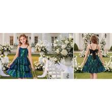 Girls Sequin Formal Dress Kids Party Special Occasion Fancy Gown Tie Back 3 Layer Prom Graduation Outfit - 玫紅色 - 查看 9