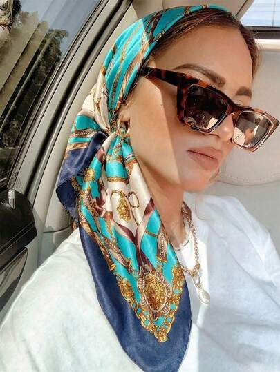 1 chiếc khăn quàng cổ nữ phong cách retro sang trọng in họa tiết dây xích, khăn trùm đầu thời trang Y2K thường ngày, thích hợp cho kỳ nghỉ xuân/hè trên đảo, tiệc bãi biển, lễ hội, phụ kiện du lịch, đồ dùng cần thiết khi đi biển.