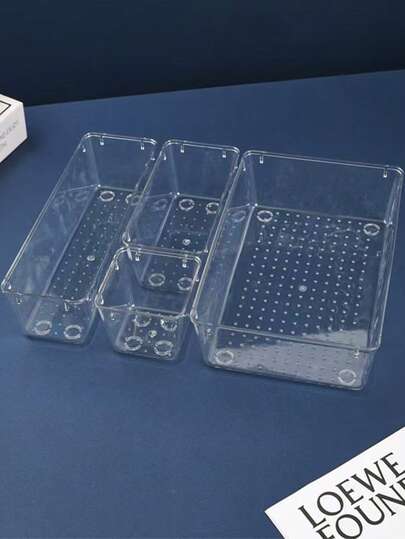 ,25pcs/11pcs/7pcs/1pc Transparent Tray/Storage Box Set, 7 Sizes Of Trays, Multi-Purpose, Suitable For Placing Cosmetics, Small Tools, Tableware, Perfect For Dressing Table, Kitchen, Office Drawers, Bedroom, Suitable For Various Scenarios