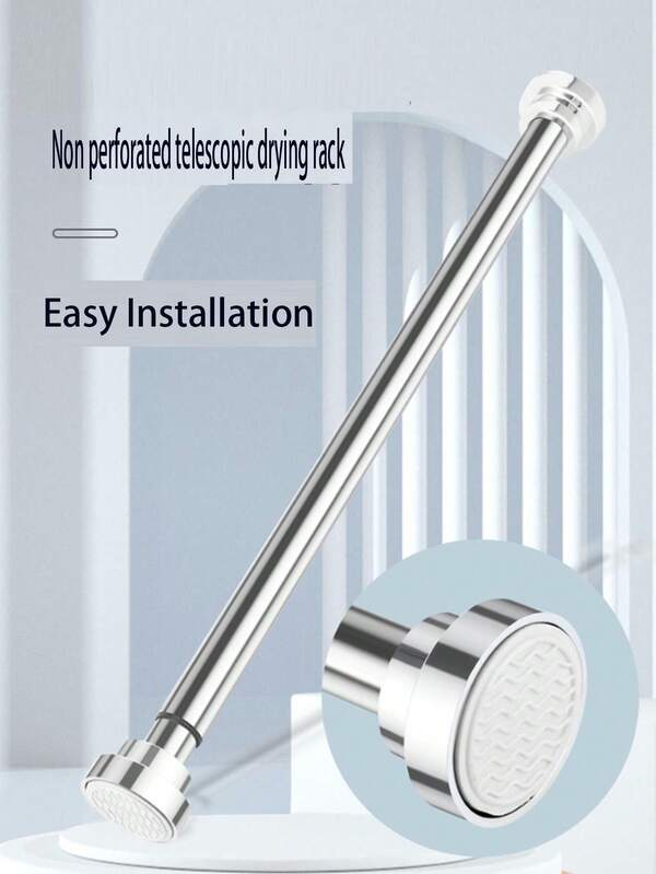 1 ชิ้น ราวแขวนเสื้อผ้าสเตนเลสปรับได้, ราวแขวนผ้าเช็ดตัวในห้องน้ำแบบยืดได้, ราวแขวนเสื้อผ้า, ราวผ้าม่าน, ราวแขวนเสื้อผ้าในตู้เสื้อผ้า, ราวแขวนผ้าม่านอาบน้ำแบบยืดหดได้, ราวระเบียง - ไม่ต้องเจาะ, เหมาะสำหรับผ้าม่าน, ประตู และของใช้ในห้องนอน