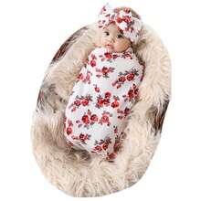 Receiving Blanket Headband Set Flower Print Baby Swaddle Blankets - Red - View 4