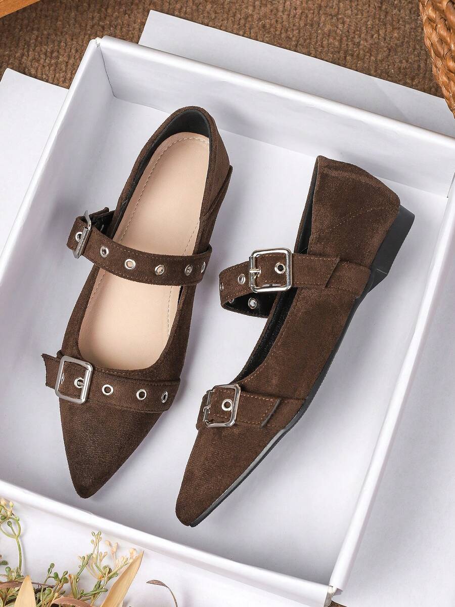 2026春夏新款方头平底乐福鞋，休闲软底英伦风女士一脚蹬鞋，大码41-43 - 棕色 - 查看 1