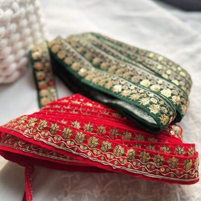 Dual-Color Sequin Embroidered Lace, Velvet Base With Golden Sequin Lace, Lace Trims, Suitable For Handmade DIY, Clothing Accessories And More