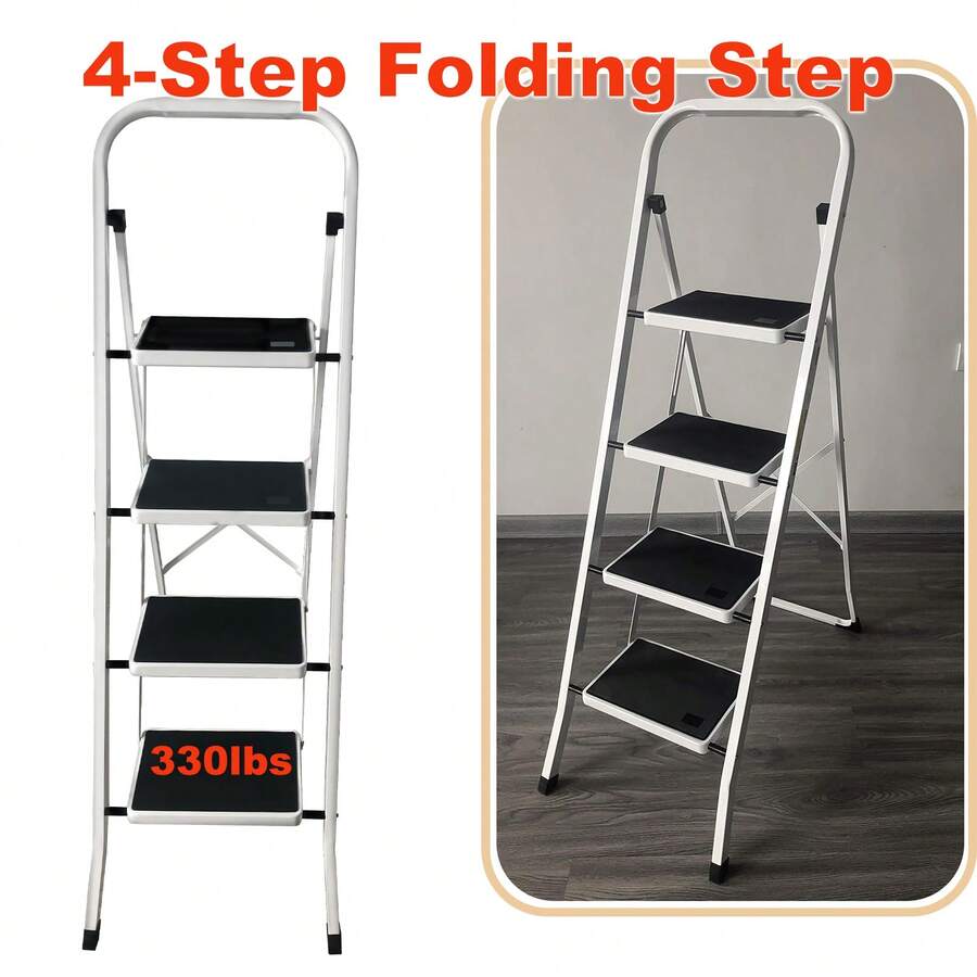 7Sevenjokers Heavy Duty 4 Step Foldable Step Stool, 330LBS Load Non Slip Tread Metal Ladder, Compact Portable Space Saving Stepladder For Home Kitchen Garage Office Cleaning DIY Daily Use