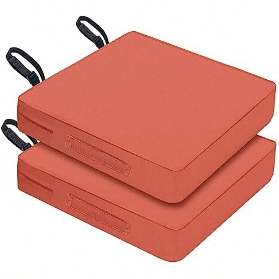 Cojines para silla de patio 24 x 24 pulgadas impermeables para muebles de patio resistentes a la decoloración jardín sofá silla almohadillas para orejas con asa y correas ajustables - Especias - Ver 1