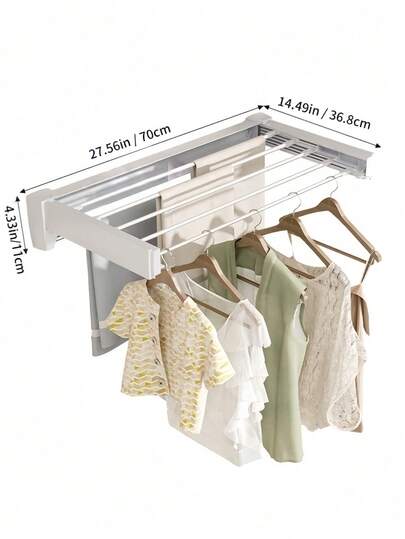 رف تجفيف ملابس قابل للطي مثبت على الحائط مثقب، حبل غسيل قابل للسحب على الشرفة، رف تخزين غسيل قوي غير مرئي، شماعة ملابس قابلة للسحب، رف منشفة غير مرئي في الحمام، مناسب للغرفة والشرفة وغرفة المعيشة والحمام، رف تجفيف قابل للطي مثبت على الحائط وقابل للسحب