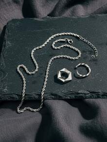 1 chiếc dây chuyền mặt dây chuyền hình lục giác và tròn tối giản thời trang bằng thép không gỉ, thích hợp đeo hàng ngày cho nam giới. - Bạc - Xem 5