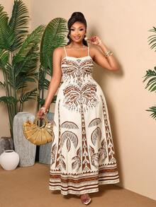 BIUBIU Plus Size Women's White Floral Print Sleeveless Bodycon Dress, Ruched Flowy Sleeveless Summer Vacation Dress - Apricot Brown - View 5