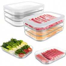 1-4层冰箱食品储物盒，带盖，可堆叠，适用于培根、奶酪、火腿、冷切肉、萨拉米香肠等，厨房冰箱收纳整理，防漏可重复使用，非常适合厨房、户外、露营、情人节、新年礼物 - 彩色 - 查看 1