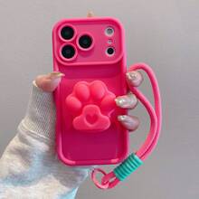 防震保护手机壳，配仿珍珠挂绳，兼容 17/16/15 PRO MAX/15 PLUS/15 PRO/15/14 PRO MAX/14 PLUS/14 PRO/14/13 PRO MAX/13 PRO/13/12 PRO MAX/12 PRO/12 PRO MAX/11 PRO/11/XS MAX/XR/XS/7/8 PLUS、Galaxy A14 A34 A54 A15 A25 A35 A55 S23 S23 Plus S23 Ultra S23 FE S24 S24 Plus S24 Ultra S24 FE S25 S25 Plus S25 Ultra、Note 13/14 Pro Max，国际版，非国内版 - 玫紅色+貓爪支架+繩 - 查看 1