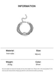 1pc Luxury Minimalist Snake Bone Chain Round Bead Bracelet, Women's Office Commute High-End Versatile Silver Hand Accessory - Silver - View 7