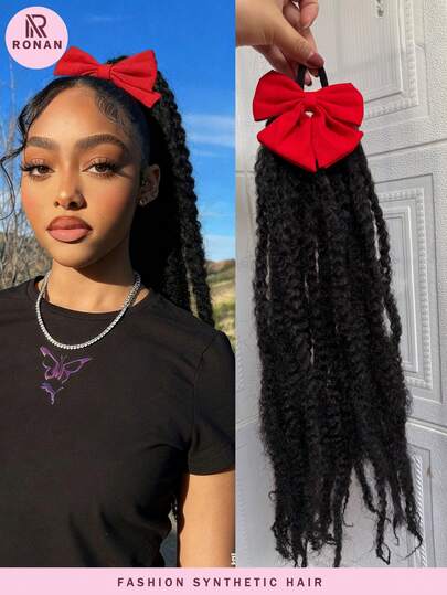 1 Piece 18-Inch Ponytail Wig, 12-Strand Fluffy African Braided Ponytail With Colorful Hair Accessories, Suitable For Women's Daily And Festival Wear.