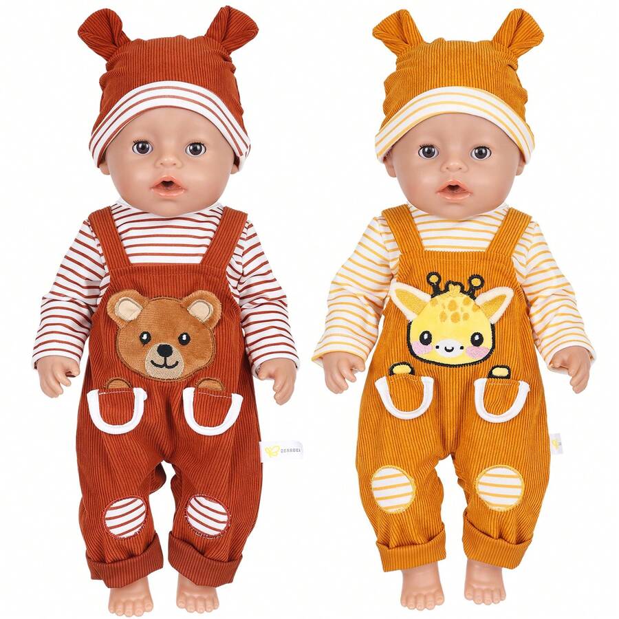 Bộ quần áo búp bê sơ sinh 16-18 inch - 3 món (quần yếm + băng đô + tất), màu xanh dương/hồng, trang phục thời trang cho búp bê, quà tặng ngày thiếu nhi (Không bao gồm búp bê) - Nhiều màu - Xem 1