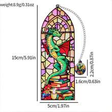 Fantasy Stained Glass Dragon Acrylic Bookmark Set - Gothic Window Design With Charm Pendant, Perfect Gift For Bookworms & Fantasy Fans - SQ1901 - View 11