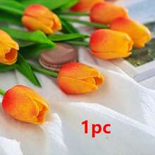 10支装高级仿真花，逼真触感郁金香花束，适用于婚礼、房间、家居、酒店、派对、活动、情人节、新年礼物 - 橘色 - 查看 11