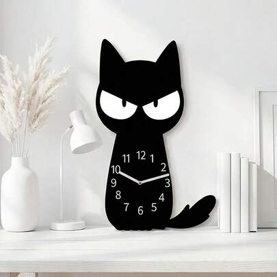 1 chiếc đồng hồ treo tường/để bàn hình mèo hoạt hình hiện đại, kiểu dáng mèo dễ thương và ngộ nghĩnh, thiết kế trang trí sáng tạo, phù hợp cho phòng ngủ, phòng khách, nhà bếp, văn phòng và các không gian khác, quà tặng Giáng sinh/sinh nhật.