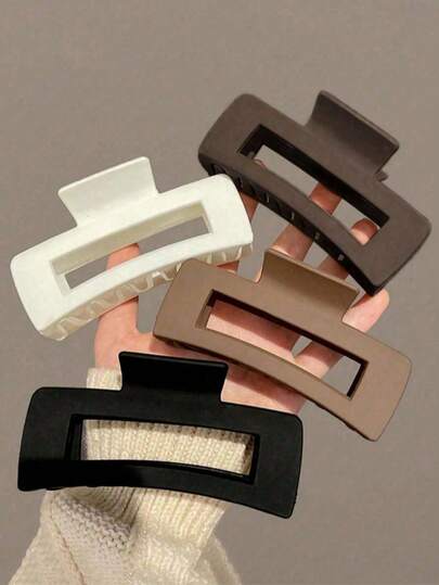 大号方形塑料发夹（1个/4个装），有黑色、白色、棕色和卡其色可选。时尚简约的设计，适合日常佩戴、参加派对、工作和度假。可用于造型、化妆和服装搭配，是学生和职场人士的理想之选。