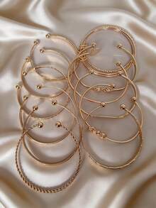 12件套几何图案金属手链，复古优雅女士手链 - 金色 - 查看 3