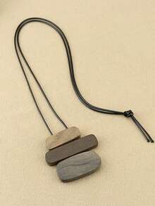 1 chiếc dây chuyền mặt dài phong cách Bohemian, phụ kiện dây chuyền áo len hình học cổ điển mang đến vẻ sang trọng. - Xám - Xem 2