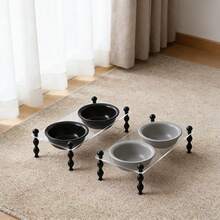 2 bát ăn và uống cho thú cưng bằng gốm sứ, hình đĩa bay, làm từ acrylic, bền và dễ vệ sinh, được nung ở nhiệt độ cao, thích hợp cho mèo và chó. - 300ml - Xem 3