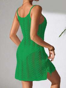 Women's Summer Bohemian Ombre Hollow-Out Sexy Sheer Cover-Up Camisole Mini Dress Vacation Beach - 綠色 - 查看 7