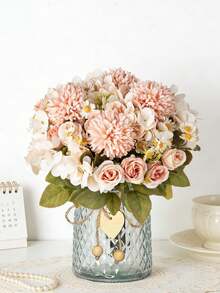 1pc Artificial Hydrangea Bouquet Fake Rose, Suitable For Spring/Autumn Decor, Wedding Vase, Home, Restaurant, Bedroom, Kitchen, Room Decoration, Holiday & Birthday Party, Outdoor Garden Decor - Pink - View 4