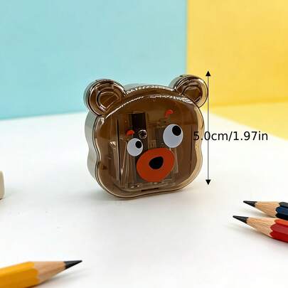 1 pieza Sacapuntas con forma de oso | Material de plástico | Diseño de un solo orificio | Con tapa abatible - Fácil de usar, duradero, afilado, ideal para estudiantes y profesionales, esencial para dibujar, adecuado para la escuela y la oficina
