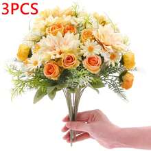1束人造牡丹花束，搭配绣球花和大丽花，情人节礼物，生日派对装饰，婚礼花篮，新娘捧花，家居装饰，餐厅，卧室，窗台，花瓶装饰，新年装饰，户外花园，返校季 - 黃色6 - 查看 8