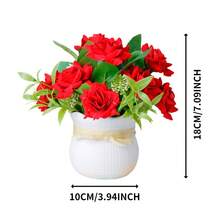 1 buc. Trandafir roșu realist cu ghiveci din plastic cu dungi albe, decor de trandafiri realiști pentru sufragerie, dormitor, perfect pentru Ziua Îndrăgostiților, Ziua Mamei, decorare de nuntă - Trandafir rosu - Vizualizare 8
