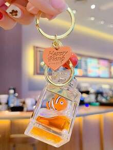 1个可爱鱼形夜灯沙瓶钥匙扣，时尚包包装饰，闪亮沙瓶手柄，日常减压，高端汽车钥匙链吊坠，返校礼物，送给女友/妈妈的惊喜，汽车配件，可爱哥特风Y2K包挂绳带证件卡套，汽车配件包饰 - 彩色 - 查看 6