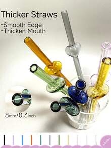 6pcs Heart Shape Glass Straws With 1 Straw Cleaning Brush, 8inch * 8mm Reusable Glass Drinking Straws, Cute Glass Straw For Juice, Coffee, Gift For Mother's Day, Valentine's Day - Multicolor - View 5
