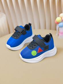 1 Pair Children's Blue Mesh Hook And Loop Sports Shoes, Easy To Wear And Versatile - Blue - View 2