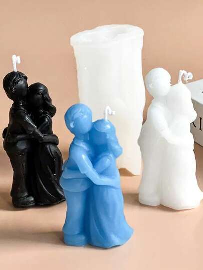1 pieza Molde de vela de silicona 3D de pareja de niño y niña, molde de silicona para decoración de arte minimalista de retrato de pareja, piedra de fragancia