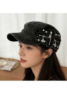 Mũ lưỡi trai kiểu Mỹ cổ điển, chất liệu denim mài, đỉnh bằng phẳng, đính đinh tán, kiểu dáng độc đáo, thích hợp cho người có đầu to hoặc khuôn mặt to. - mũ bóng chày - Xem 4