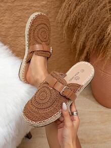 女士搭扣设计休闲百搭平底鞋，适合海滩度假、旅行、日常穿着、办公通勤。 - 駝色 - 查看 4