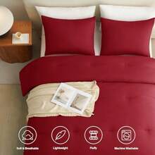 Queen Comforter Set Dark Red 3 Pieces Solid Queen Comforter Breathable Quilted Style Bedding Sets Luxury Soft Bed Set with Down Alternative Comforter All Season 1 Comforter and 2 Pillowcases - Rojo oscuro - Ver 6