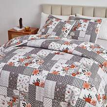 Patchwork Quilt Set Full/Queen Size 3 Pieces Grey Floral Plaid Summer Bedspread Coverlet Set Soft Microfiber Reversible Lightweight Bed Cover for All Season 90" x 90" 1 Quilt+ 2 Pillow Shams - Gris - Ver 5