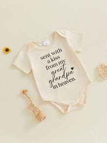 Mono de verano para bebé, informal, con estampado de letras, manga corta, para recién nacidos, niños y niñas. Ropa adorable. - Albaricoque - Ver 4