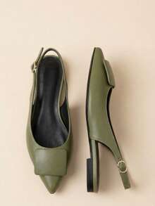 Military Green Slingback Sneakers With Elongated Toe Modern Elegant - 軍綠色 - 查看 1