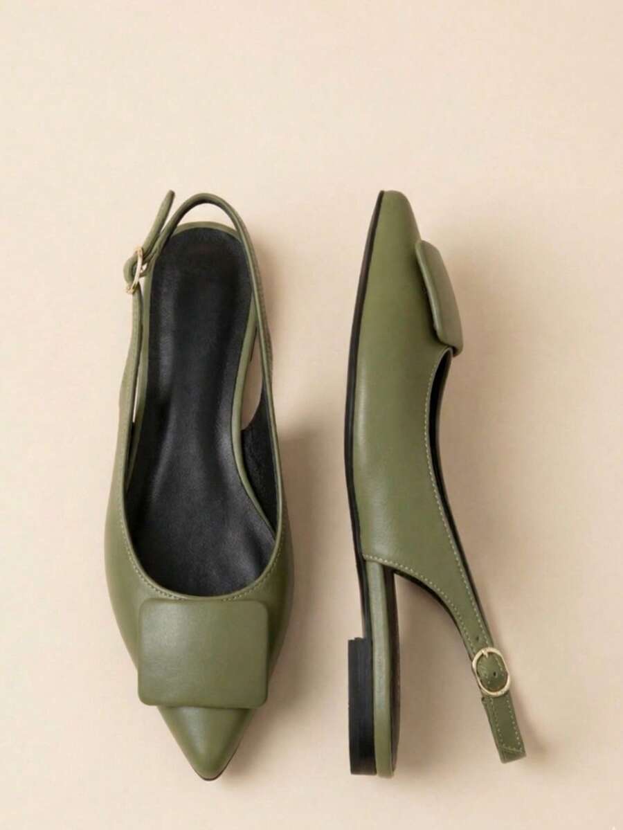 Military Green Slingback Sneakers With Elongated Toe Modern Elegant - 軍綠色 - 查看 1