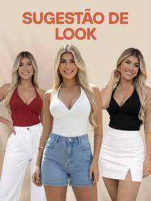 Women's Ribbed Tank Top In The Color Of The Year. Great Fit. Basic And Easy To Match. Minimalist With V-Neck And Neck Tie. Summer. - Terracotta - View 5