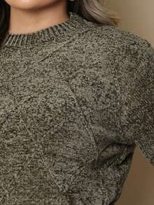 Plus Size Women's Knitted Sweater Long Sleeve Round Neck Casual Reverse FL-Sd2064 - 綠色 - 查看 3