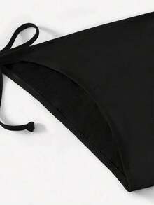 Two-Piece Solid Color Bikini Swimsuit, Suitable For Summer Beach Vacations. - 黑色 - 查看 5