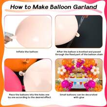 104件套粉色和橙色气球拱门套装，亮粉色、橙色、桃色气球花环，紫红色乳胶气球，适用于婴儿派对、生日、婚礼、热带夏威夷海滩、火烈鸟日落派对装饰 - 彩色 - 查看 3