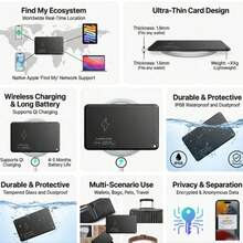 2026 Rechargeable Wireless Smart Ultra-Thin Card Tracker, For Finding My Items (IOS Only), Wallet Anti-Lost Tracker, Item Key Finder, Suitable For Luggage Tag, Passport, Laptop, Bags, GPS Back To School Gift - Black - View 2