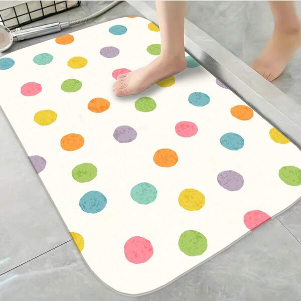 Polka Dots Pattern Bathroom Rug, Bathroom Decor And Accessories- Durable, Anti Slip, And Quick Drying, Suitable For Indoor/Outdoor Use - Perfect For Bathrooms, Bedrooms, Kitchens, Terraces - Washable Bathroom Mat